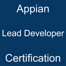 Image with text 'Appian Lead Developer Certification' on a blue background.