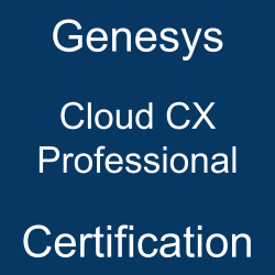 Image with text 'Genesys Cloud CX Professional Certification' on a blue background.