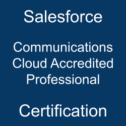 Image with text 'Salesforce Communications Cloud Accredited Professional Certification' on a blue background.