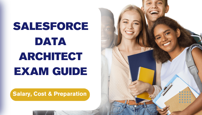 Salesforce Data Architect Exam Guide: Salary, Cost & Preparation. A group of smiling students holding notebooks and folders, ready for exam preparation.