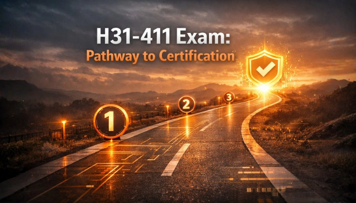 A cinematic realistic image depicting a clear, luminous pathway leading towards a subtle digital certification badge, symbolizing the H31-411 exam as a path to Huawei LTE certification.