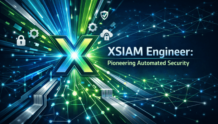 An isometric 3D render showing multiple digital data streams converging into a central glowing XSIAM core, symbolizing advanced security automation. Abstract automation symbols secure a network with lines and nodes, representing the strategic value of the Palo Alto Networks XSIAM Engineer certification.