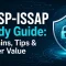 Cybersecurity banner for “CISSP-ISSAP Study Guide: Domains, Tips & Career Value” with bold text, digital circuit background, globe network, shield, and padlock icon.