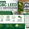 USGBC LEED AP ID+C certification guide infographic showing exam details, syllabus topics, passing score, duration, and sustainable interior design theme.