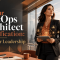 A confident adult woman, a Palo Alto SecOps Architect, stands in a modern office, looking at a cityscape, representing career growth and leadership from the certification.