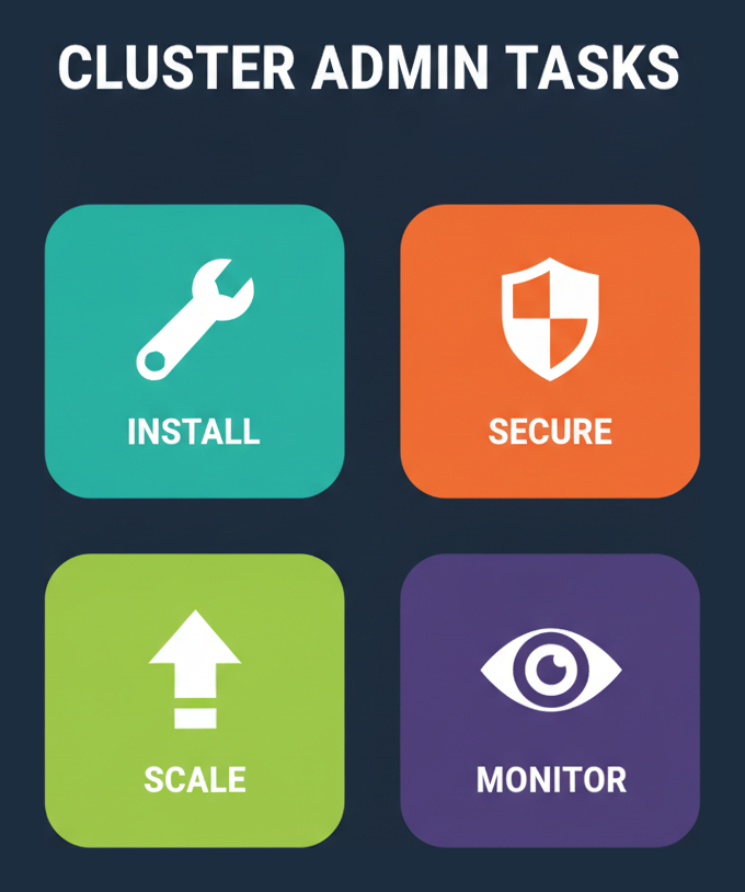 Infographic: cluster admin tasks - install, secure, scale, monitor