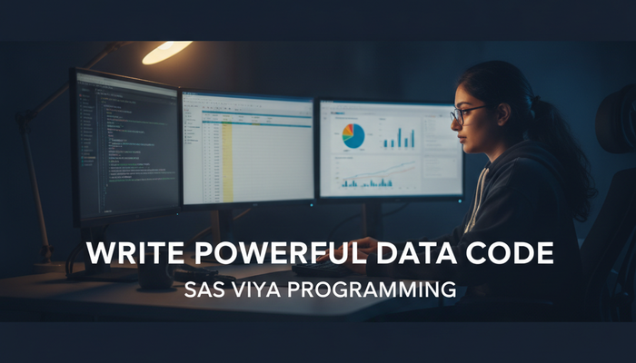 Data programmer writing SAS code while preparing for the SAS A00-415 Viya exam