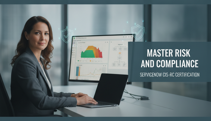 Real risk and compliance manager at a GRC dashboard with a risk heat-map, preparing for the ServiceNow CIS-RC certification