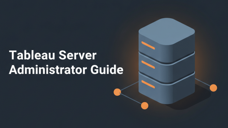 Analytics-Admn-201 study guide — isometric slate server tower with orange accent bars and connected user nodes on slate navy