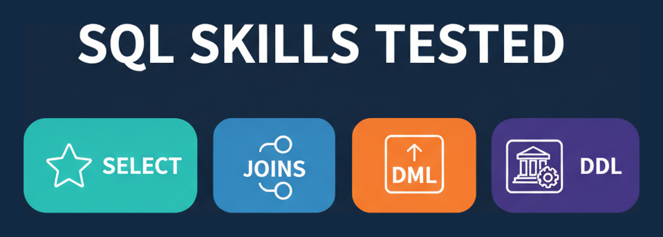SQL skills tested: SELECT, joins, DML, DDL