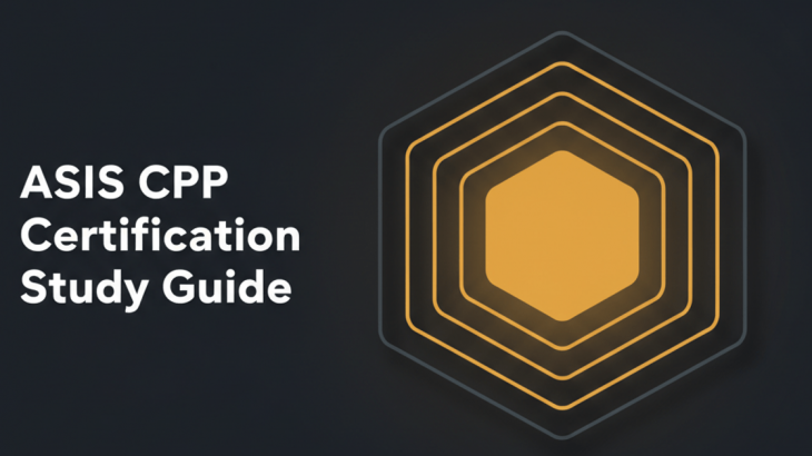 ASIS CPP certification study guide - nested hexagon layers with a glowing amber core on deep charcoal