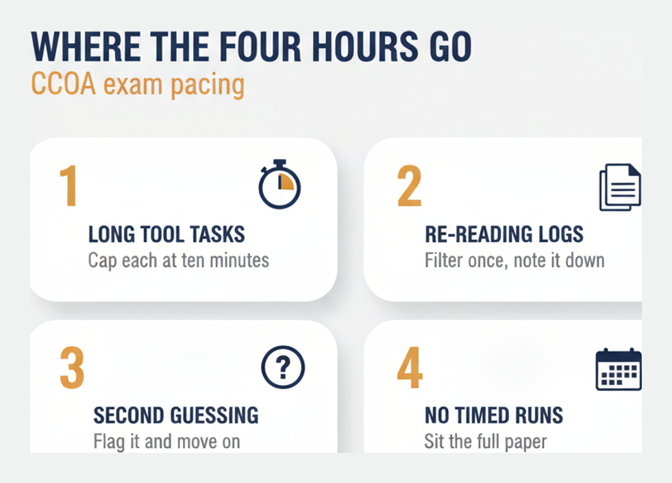 Four ways candidates lose time in the four hour CCOA exam