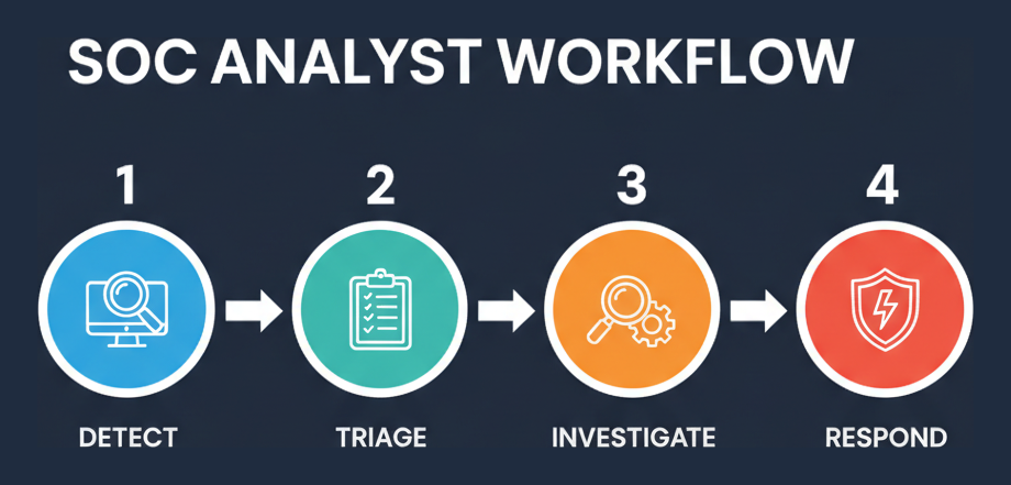 SOC analyst workflow: detect, triage, investigate, respond