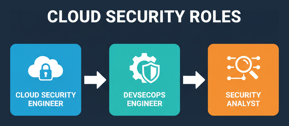 Cloud security roles: cloud security engineer, DevSecOps engineer, security analyst