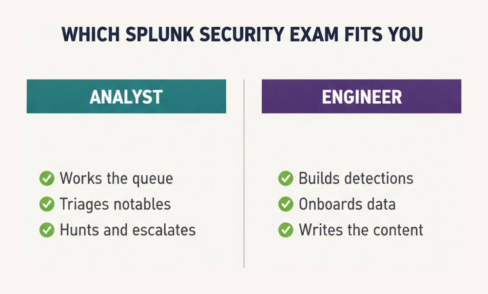 Comparison of the Splunk Cybersecurity Defense Analyst and Defense Engineer exam roles
