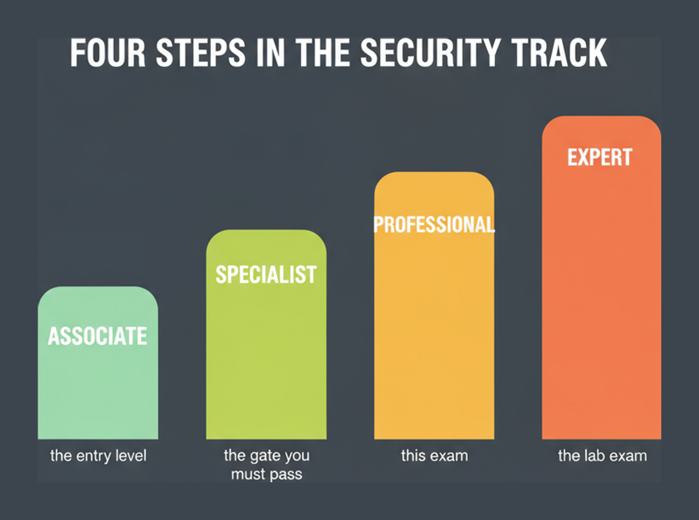 The four levels of the Juniper security track from associate through specialist and professional to expert