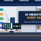Base SAS certification A00-231 banner showing an analytics office with wall charts, two monitors and two people at a desk, with the headline 23 objectives every exam